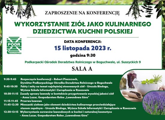 Zapraszamy na konferencję pt. „Wykorzystanie ziół jako kulinarnego dziedzictwa kuchni polskiej